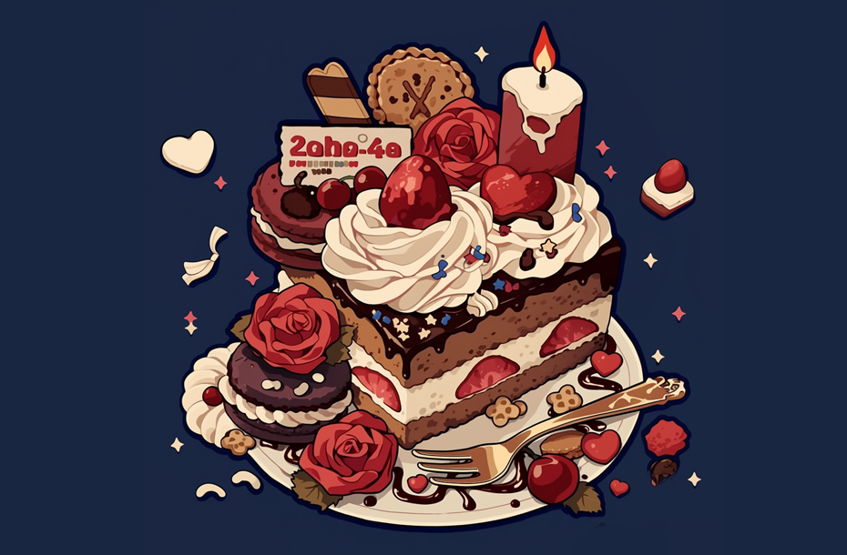 ケーキと薔薇のイラスト